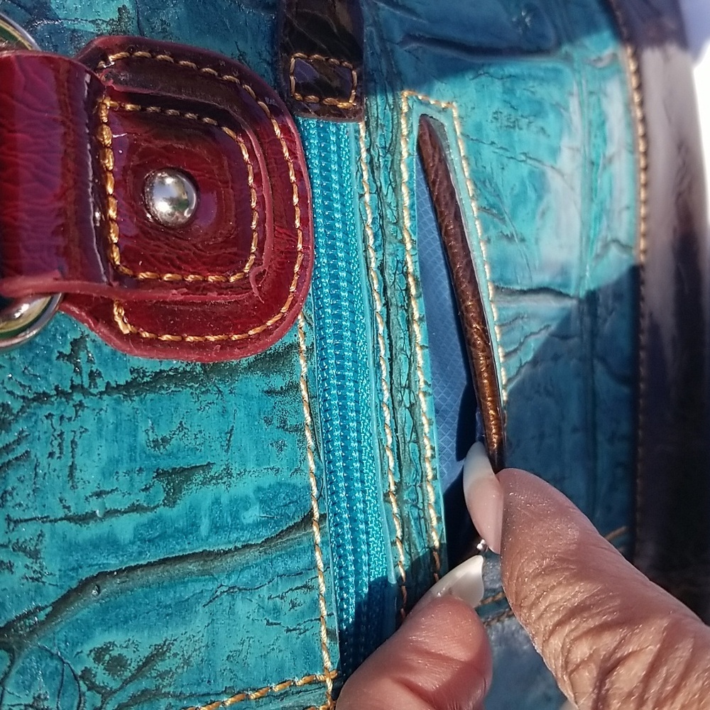 MC Elegant Teal and Burgundy Handbag Vegan Leather - Picture 7 of 11